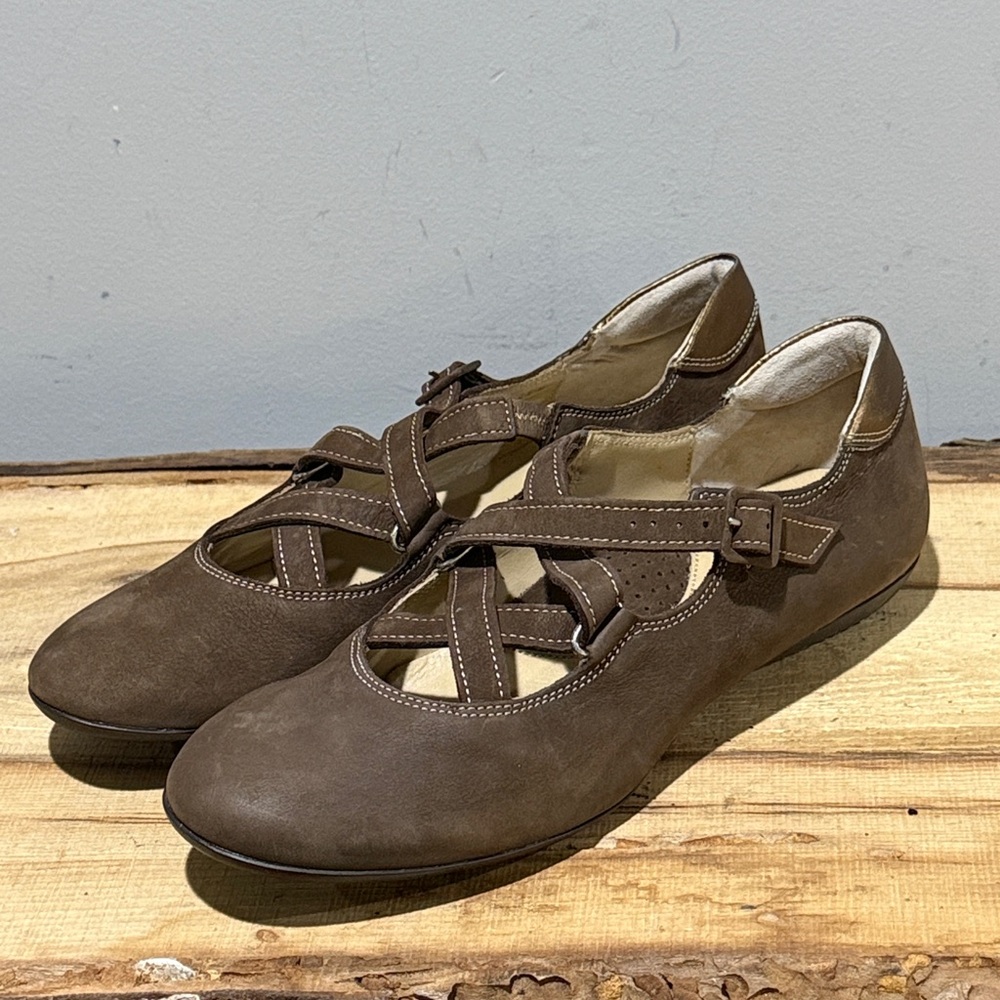 Sesto Meucci Brown Bronze Crisscross Slip-on Buckled Leather Shoes Size 9.5N A50